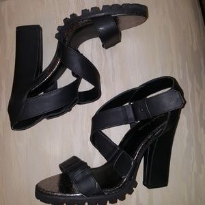 Black Leather Jacquee Sandals